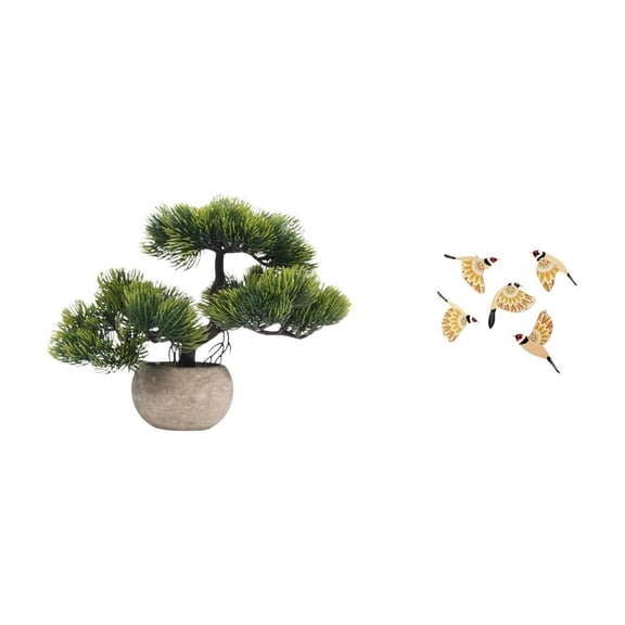 6 Pieces Artificial Bonsai Tree Faux Plant Wooden Bird Wall Art Versatile Sizes Ideal for Desktop Office Decor