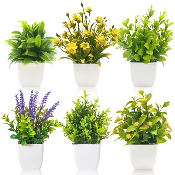6 Pieces Artificial Plants Small Artificial Potted Plants Indoor Fake Plants Mini Artificial Plants Decorative Fake Seedlings for Home Bedroom Kitchen Office Decoration
