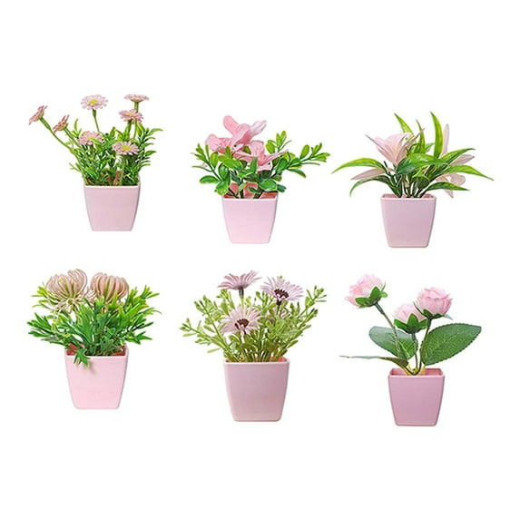 6 Pieces Artificial Potted Flowers Fake Plants Floral Decoration Vibrantly Colored for Office Desk Home Patio