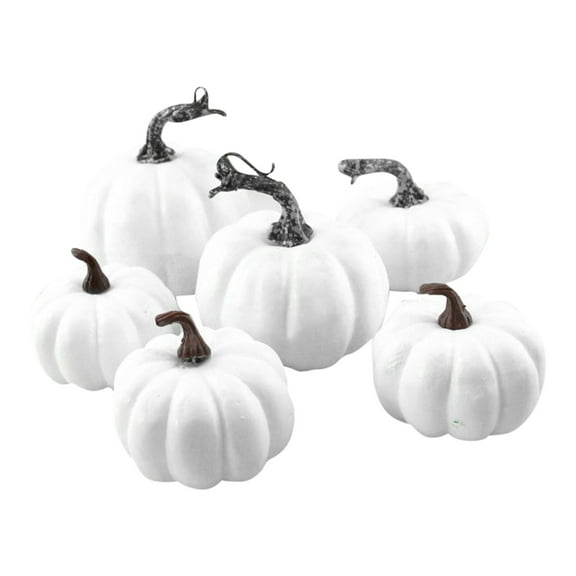 6 Pieces Artificial Pumpkin Ornaments Set Mixed Styles For Indoor Outdoor Autumn Holiday Decoration, Environment-Friendly Foam Handmade Realistic Durable Lightweight