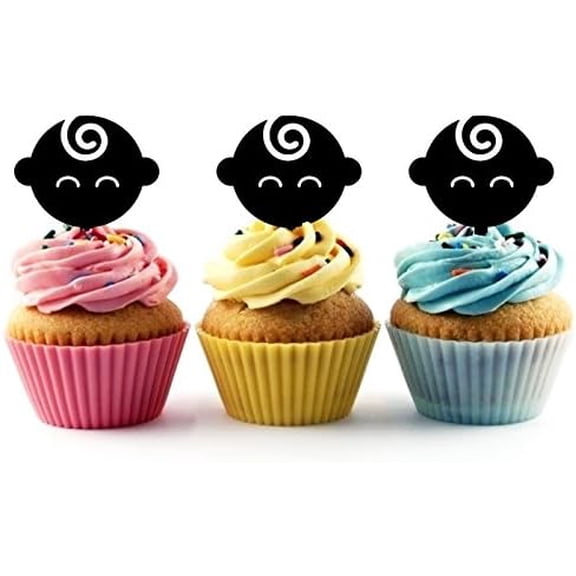 6 Pieces Baby Face Silhouette Acrylic Cupcake Toppers, Black Baby Picks for Baby Shower, Gender Reveal Party Decor