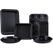6 Pieces Bakeware Sets, Baking Pans Set, Nonstick Oven Pan for Kitchen with Wider Grips with Square Cake Pan, Loaf Pan, Muffin Pan, Cookie Sheet, 2 Pizza Pans