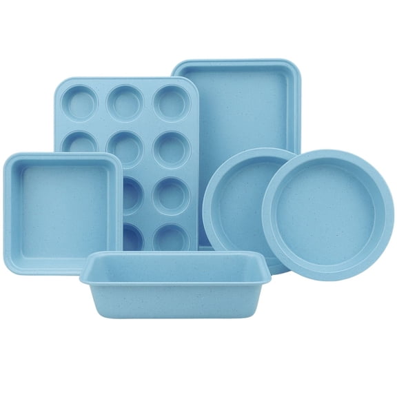 Bakdcore 6 Pieces Baking Pans Set Non Stick Bakeware Sets Stackable, Toaster Oven Safe for Home Baking, Roasting, Easy to Release, Holiday Gifts for Kitchen (Blue)