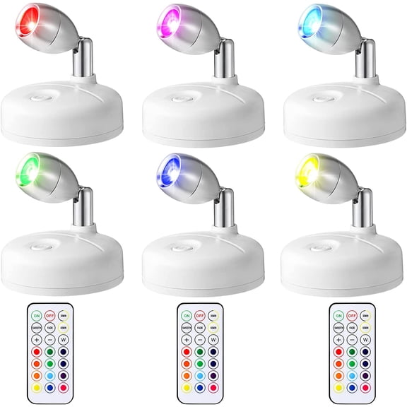 6 Pieces Battery Operated Spotlights Indoor LED Wireless Spotlight Indoor 13 Color up Lights with Rotatable Light Head Stick on Wall Hallway for Painting Picture Artwork Closet(White)