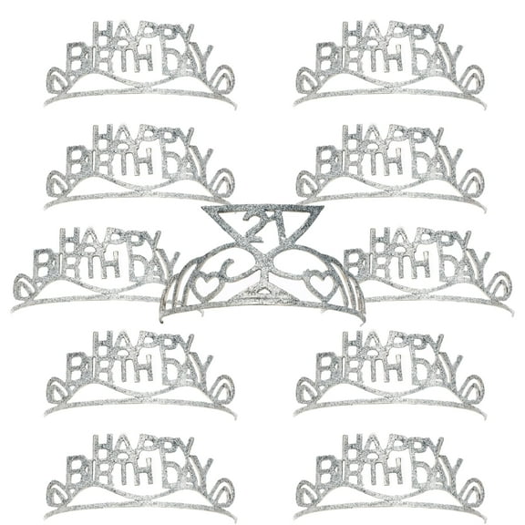 6 Pieces Birthday Tiara Party Set – “21” Glitter Dip Birthday Crown Accessory for Women and Girls - Princess Dress Up Party Favor Set