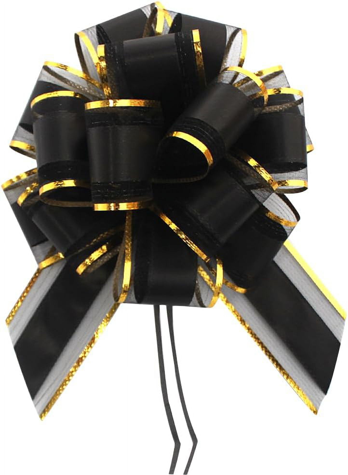 6 Pieces Black Bows for Gift Wrapping Pull Bow Ribbon Christmas Wedding Baskets Valentine's Day inch (Black)
