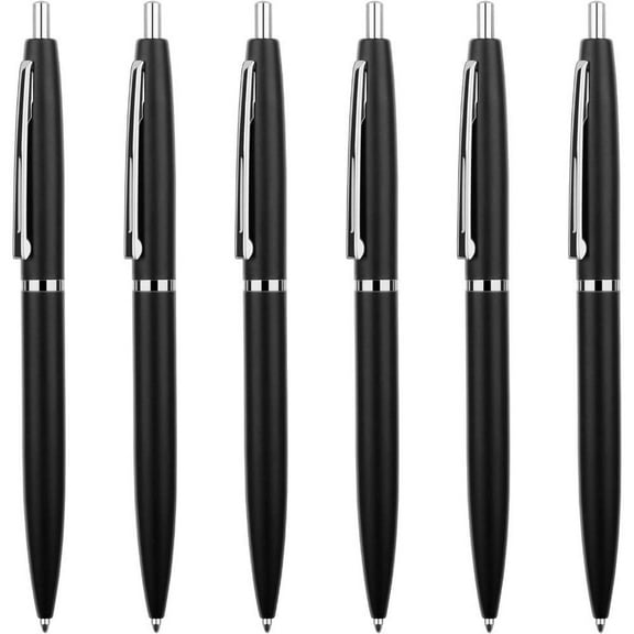 6 Pieces Black Ink Smooth Writing Pens, Metallic Retractable Pen Nice Gift for Business Office Students Teachers Wedding Christmas