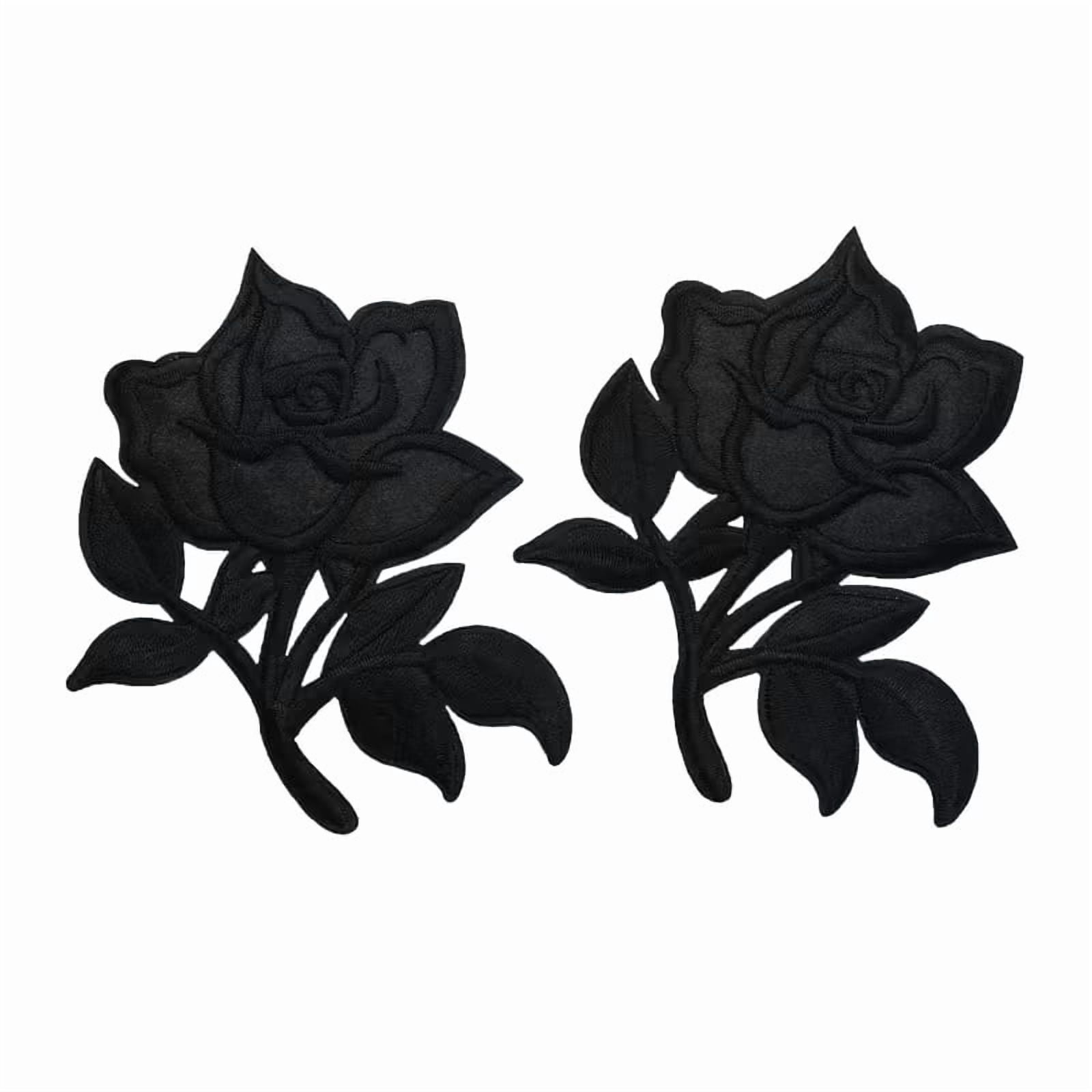 6 Pieces Black Rose Embroidery Hot Melt Adhesive Patches for Bags, Clothes, Hats, and Shoes - Decorative Iron-On Patches