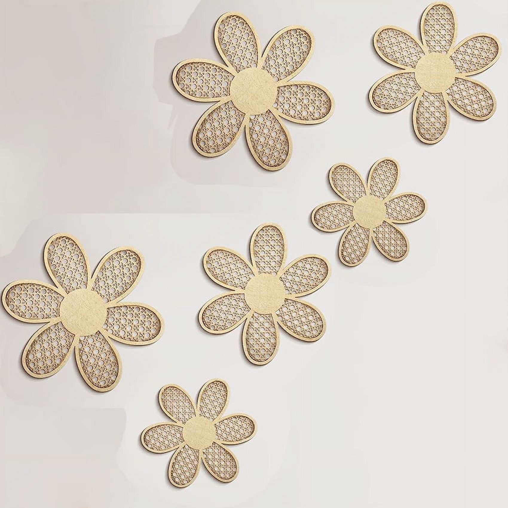 Lemecima 3-Piece Boho Daisy Wall Hanging Set - Natural Rattan Flower Wall Art For Farmhouse, Nursery Decor