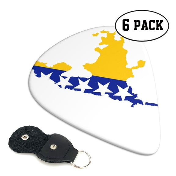 6 Pieces Bosnian Flag Map Guitar Picks for Guitar Bass Music Instruments with 1 Pick Leather Pick Holder