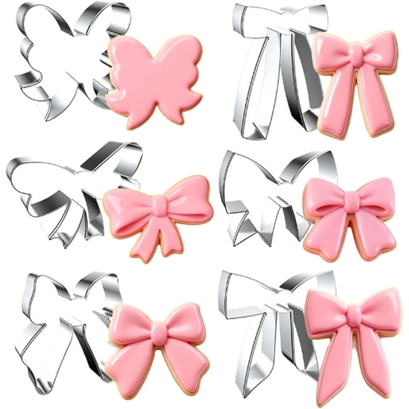 6 Pieces Bow Cookie Cutter Set, Small Ribbon Bow Shape Cookie Cutting Molds Bowknot Biscuit Cutters for Bow Theme Birthday Baby Shower Wedding Party Baking Cookies Supplies