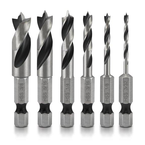 6 Pieces Brad Point Stubby Drill Bit for Home Daily Decoration Maintenance 3/32 1/8 3/16 1/4 5/16 3/8 Wear Resistant