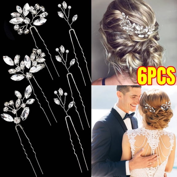 6 Pieces Bride Hair Pins Rhinestone Bridal Hair Piece for Women Crystal Hair Accessories for Bride Bridesmaids Flower