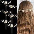 thumbnail image 1 of 6 Pieces Bride Wedding Hair Pins, FHDUSRYO Flower Bridal Hairpin, Crystal Pearl Hair Clip, Rhinestone Hair Barrettes, U Shaped Hair Pins Wedding Hair Accessories for Women, Girls, Bridesmaids, 1 of 7