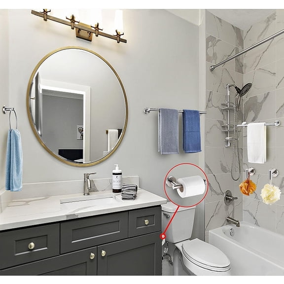 6 Pieces Brushed Nickel Bathroom Hardware Accessories Set, SUS304 Stainless Steel 24 Inch Bath Towel Bar Set, Round Bathroom Towel Holder Set, Towel Racks for Bathroom Wall Mounted