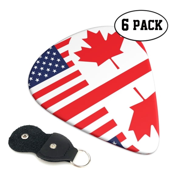 6 Pieces Canada Us Friendship Flag Combination Guitar Picks for Guitar Bass Music Instruments with 1 Pick Leather Pick Holder