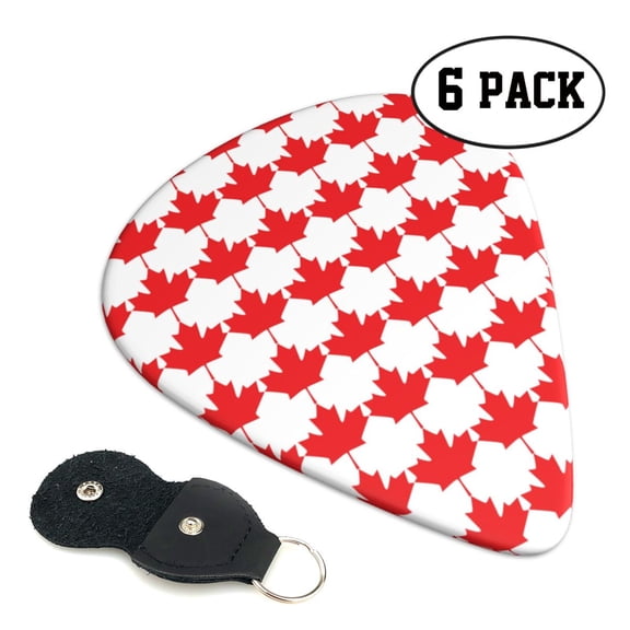 6 Pieces Canadian Maple Leaf Flag Guitar Picks for Guitar Bass Music Instruments with 1 Pick Leather Pick Holder