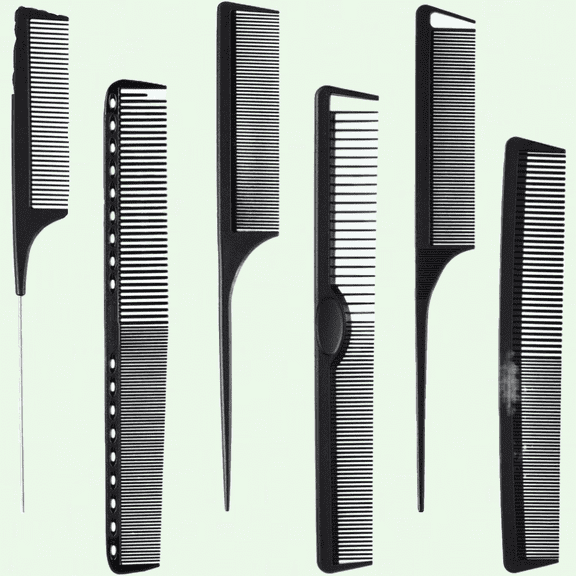 6-Piece Carbon Fiber Hair Combs Set, Anti-Static Heat Resistant Hairdressing Comb, Fine and Wide Tooth Hair Barber Comb, Rat Tail Comb