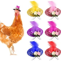 6 Pieces Chicken Hats for Hens Tiny Pets, Funny Halloween Accessories Feather Top Hat with Adjustable Elastic Chin Strap, Rooster Duck Parrot Poultry Stylish Show Costume