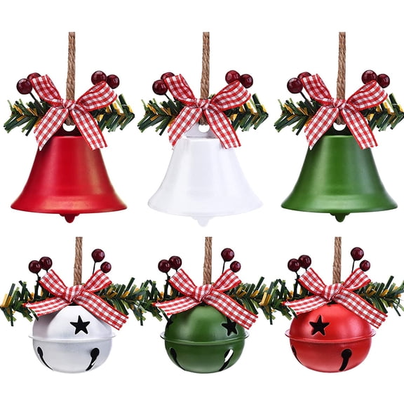 6 Pieces Christmas Bell Ornaments Xmas Tree Hanging Decorations Anniversary Bells with Holly Berry for Crafts Holiday Party Favors