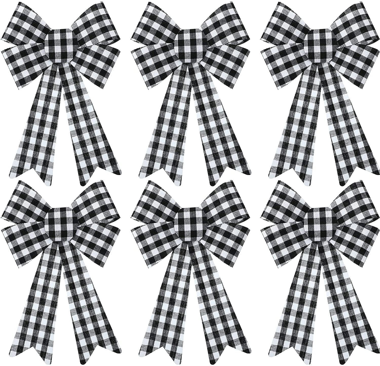 6 Pieces Christmas Buffalo Plaid Bow Checkered Ribbon Bow, Black White Buffalo Plaid Bow,Thanksgiving Christmas Wreath Bow, 11 Inch Fall Bow for Christmas Tree Crafts DIY
