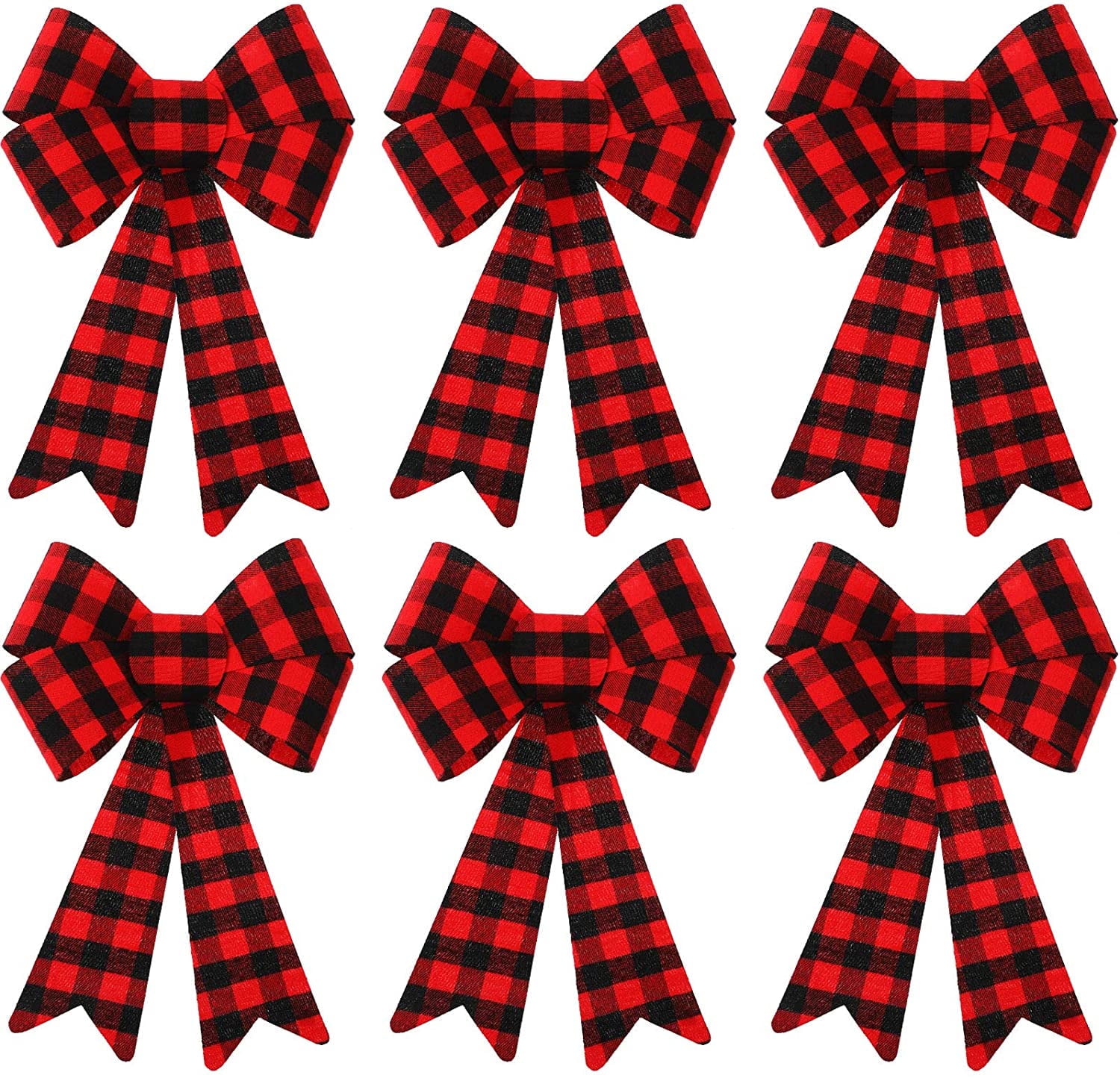 6 Pieces Christmas Buffalo Plaid Bow Checkered Ribbon Bow,Red Black