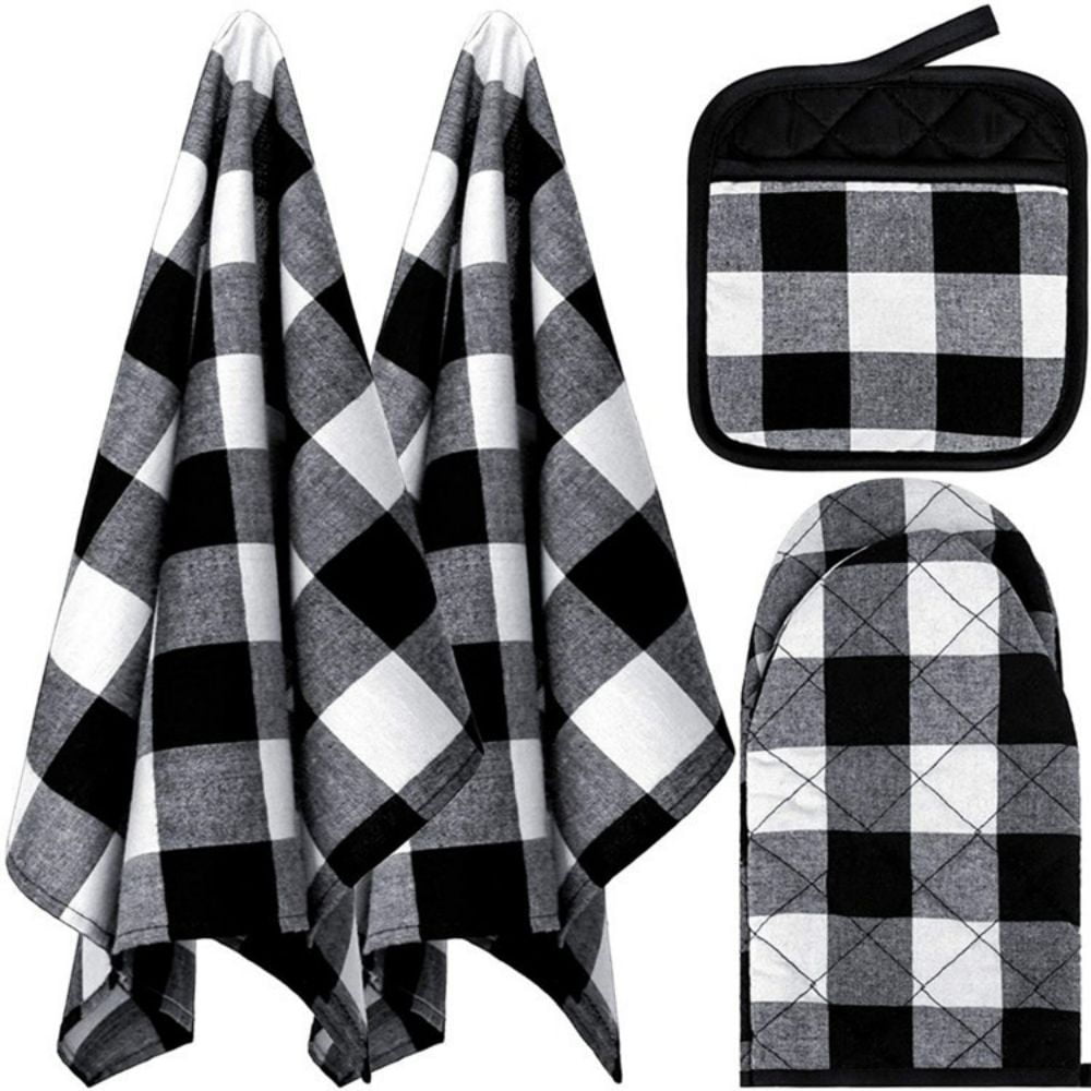 6 Pieces Christmas Buffalo Plaid Pot Holders Kitchen Towels Oven Mitts