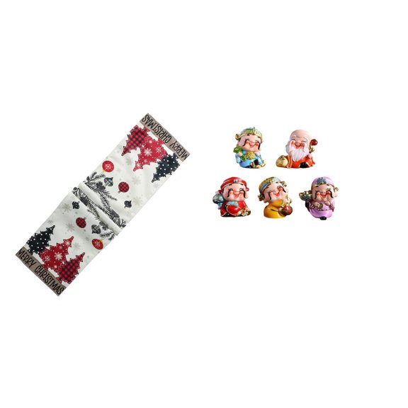 6 Pieces Christmas Table Runner Festive Figurine Statue Set Polyester Resin for Winter Holiday Home