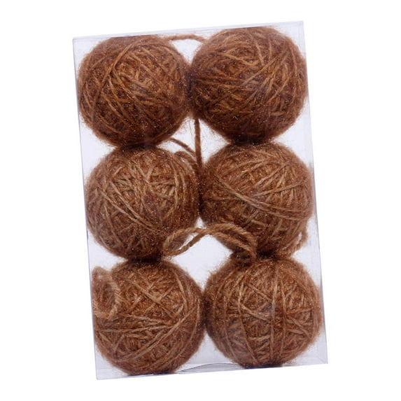 6 Pieces Christmas Tree Baubles Pendants Ornaments Yarn Wrapped Camel Color for Indoor Festive Celebrations