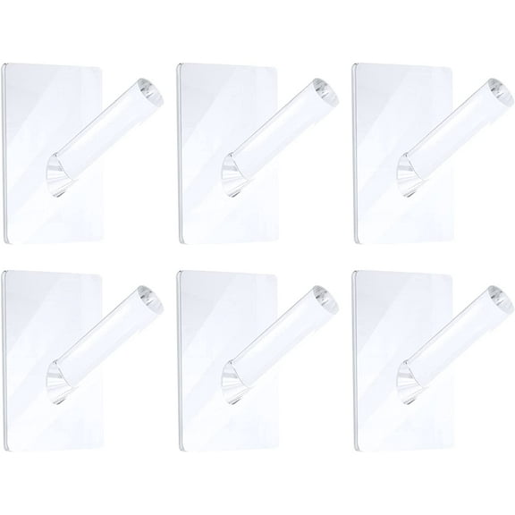 6 Pieces Clear Acrylic Hat Hooks for Wall Heavy Duty Wall Mounted Coat Clothes Towels Hook Self Adhesive Jewelry Organizer Hanging Display Rack Seamless Stick for Home Bathroom Bedroom Office