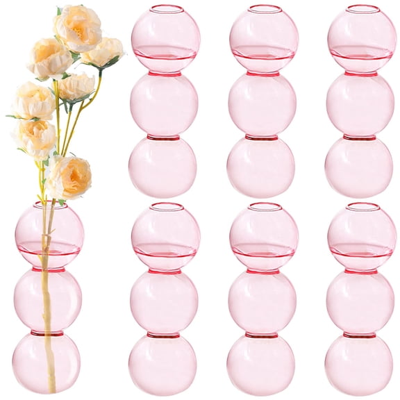 6 Pieces Clear Glass Bubble Vase 6.5 Inch Hydroponic Flower Vase Bubble Ball Vase Glass Plant Container Plant Glass Bubble Pots for Wedding Birthday Home Decor Dinning Living Room Centerpieces A101