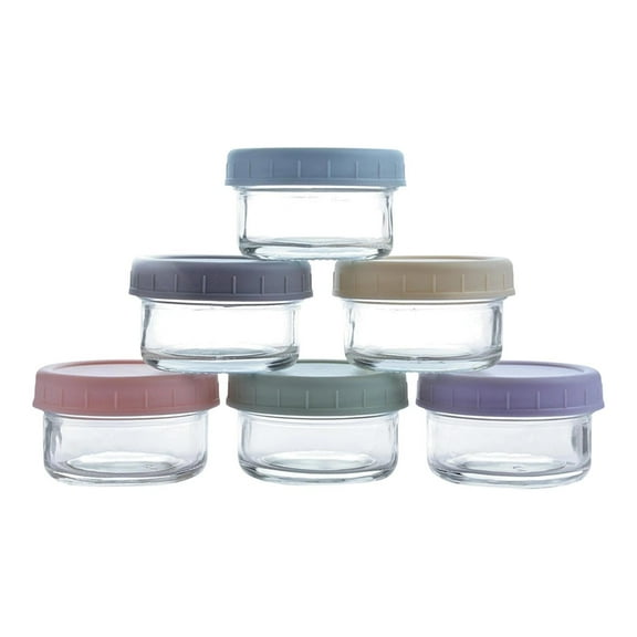6 Pieces Clear Glass Jars Round Food Storage Leakproof Space Saving Design for Condiments Pantry Lunch