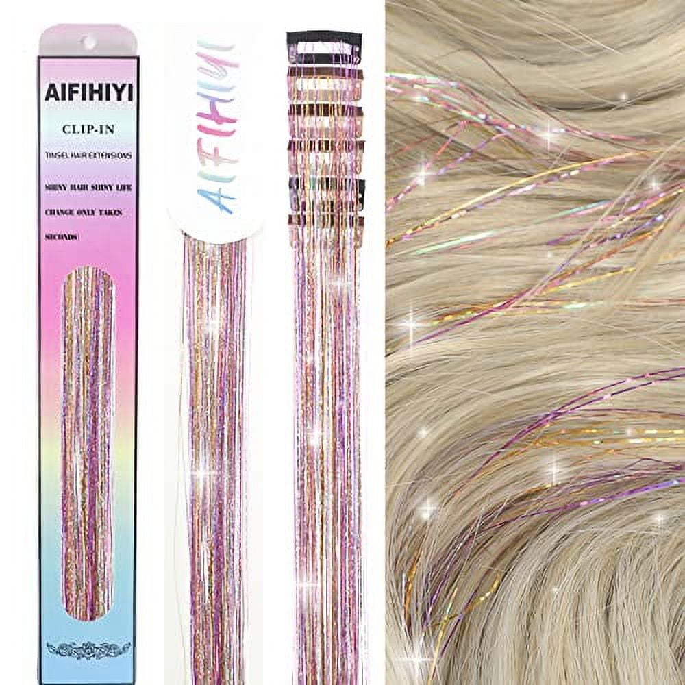 6 Pieces Clip in Hair Tinsel Heat Resistant 23.6 Inch Fairy Hair Tinsel Kit Clip in Tinsel Hair