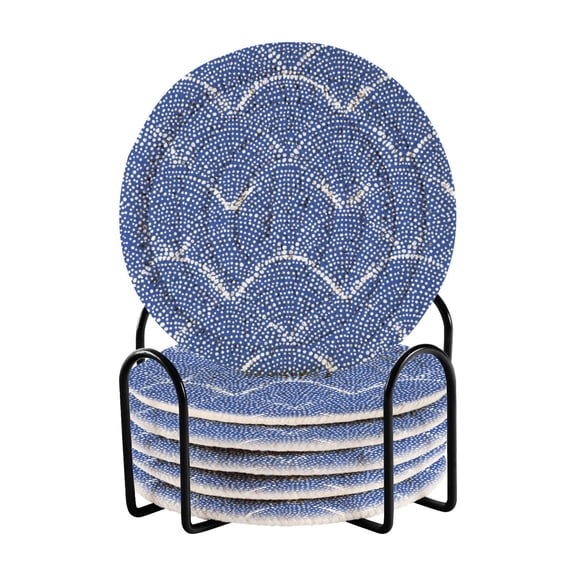 6 Pieces Coil Coasters Bar Coasters Anti-slip Coasters Heat-resistant Coasters Fashion Azure Chevron Zigzag Lines