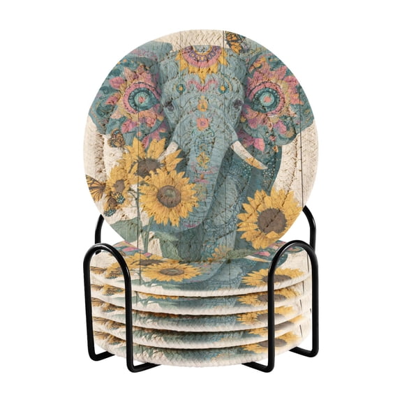 6 Pieces Coil Coasters Bar Coasters Anti-slip Coasters Heat-resistant Coasters Fashion Beautiful Elephant Pattern