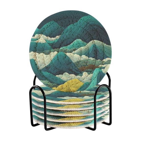 6 Pieces Coil Coasters Bar Coasters Anti-slip Coasters Heat-resistant Coasters Fashion Beautiful Mountains Pattern