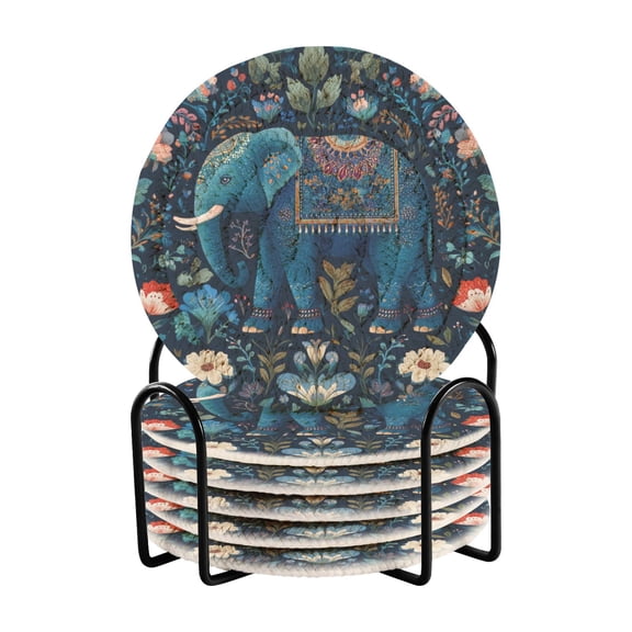 6 Pieces Coil Coasters Bar Coasters Anti-slip Coasters Heat-resistant Coasters Fashion Cartoon Blue Elephant