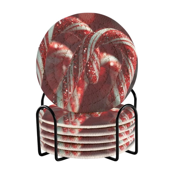 6 Pieces Coil Coasters Bar Coasters Anti-slip Coasters Heat-resistant Coasters Fashion Cartoon Christmas Candy Cane