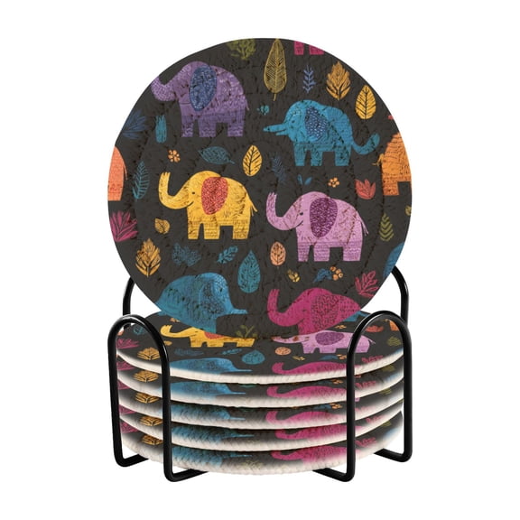 6 Pieces Coil Coasters Bar Coasters Anti-slip Coasters Heat-resistant Coasters Fashion Cartoon Colorful Elephant