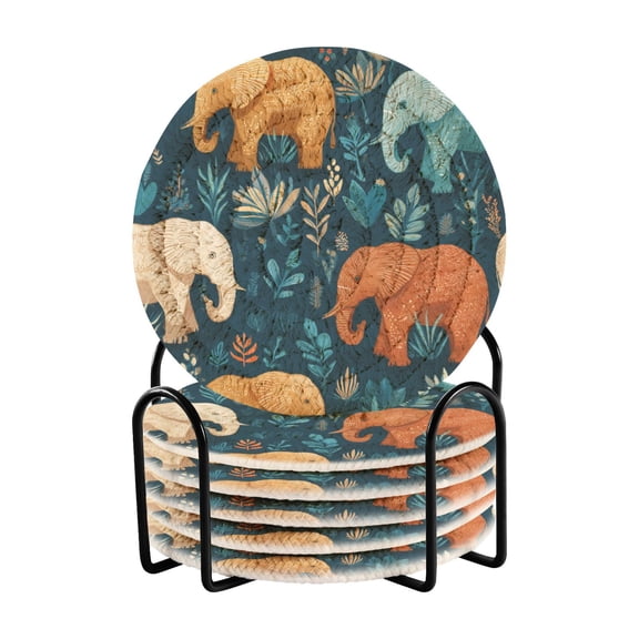 6 Pieces Coil Coasters Bar Coasters Anti-slip Coasters Heat-resistant Coasters Fashion Cartoon Elephant Seamless
