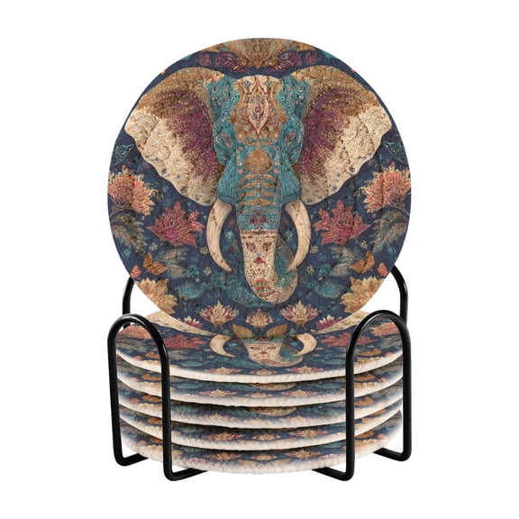 6 Pieces Coil Coasters Bar Coasters Anti-slip Coasters Heat-resistant Coasters Fashion Cartoon Watercolor Elephant