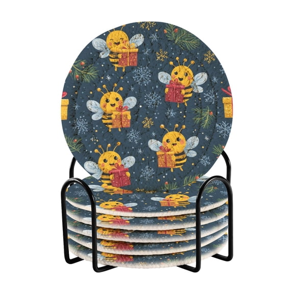 6 Pieces Coil Coasters Bar Coasters Anti-slip Coasters Heat-resistant Coasters Fashion Christmas Bees