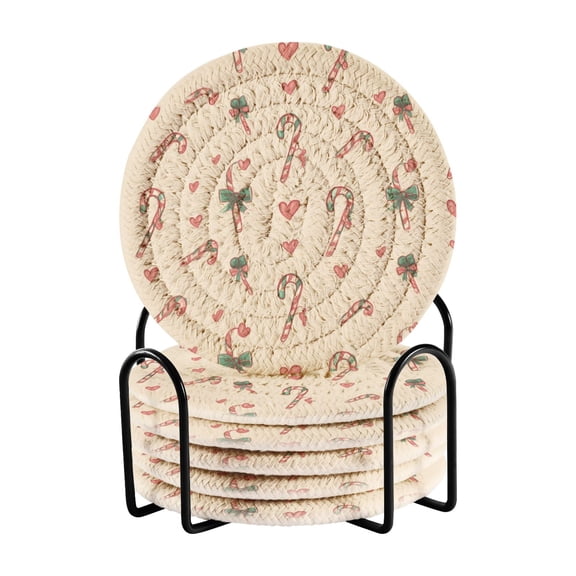6 Pieces Coil Coasters Bar Coasters Anti-slip Coasters Heat-resistant Coasters Fashion Christmas Candy Cane