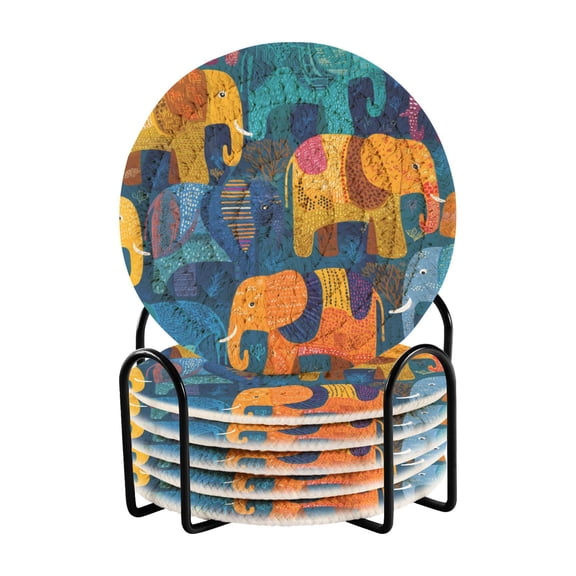 6 Pieces Coil Coasters Bar Coasters Anti-slip Coasters Heat-resistant Coasters Fashion Colorful Elephant Cartoon