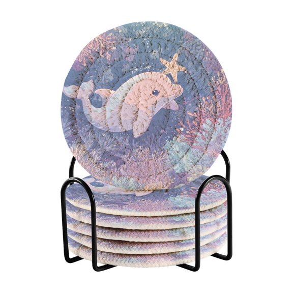 6 Pieces Coil Coasters Bar Coasters Anti-slip Coasters Heat-resistant Coasters Fashion Cute Dolphin