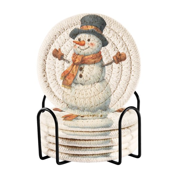 6 Pieces Coil Coasters Bar Coasters Anti-slip Coasters Heat-resistant Coasters Fashion Cute Snowman