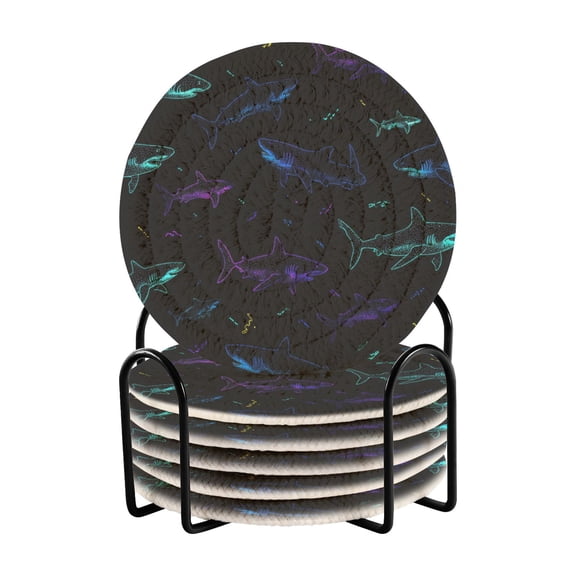 6 Pieces Coil Coasters Bar Coasters Anti-slip Coasters Heat-resistant Coasters Fashion Fierce Shark Pattern Design