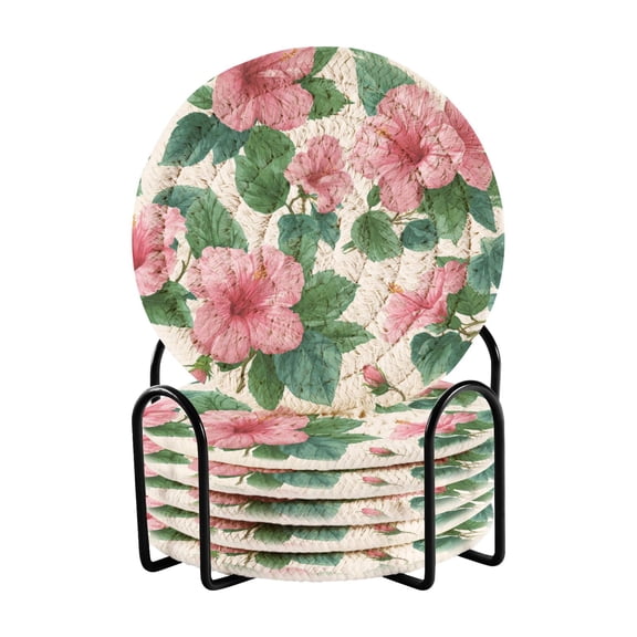 6 Pieces Coil Coasters Bar Coasters Anti-slip Coasters Heat-resistant Coasters Fashion Flowers Pink
