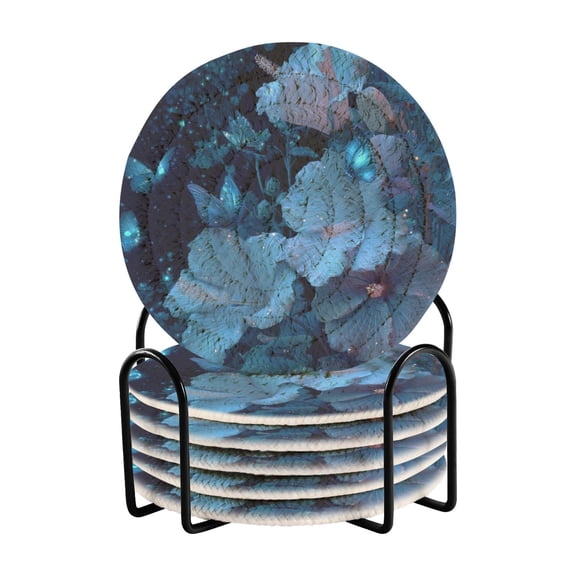 6 Pieces Coil Coasters Bar Coasters Anti-slip Coasters Heat-resistant Coasters Fashion Flowers and Butterflies