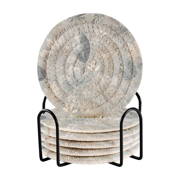 6 Pieces Coil Coasters Bar Coasters Anti-slip Coasters Heat-resistant Coasters Fashion Frozen Fallen Leaves Design